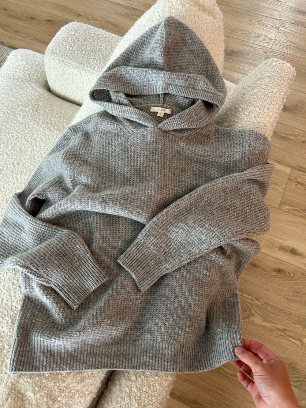 Nap 100% Cashmere Hooded Sweater Gray M - Picture 2 of 11